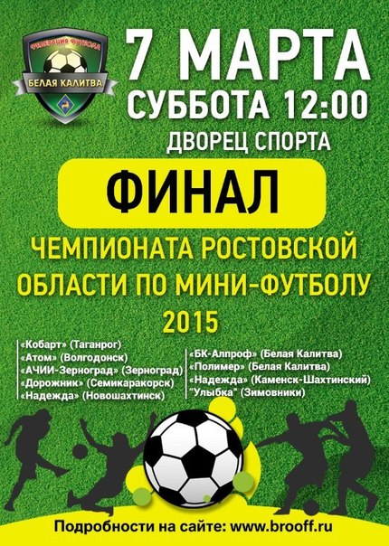 В субботу во Дворце спорта г.Белая Калитва состоится финальный этап Чемпионата  Ростовской области по мини-футболу  2015  