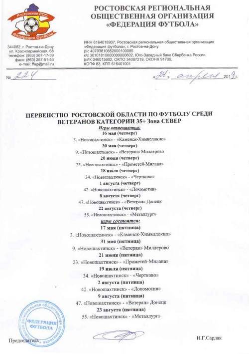 ВНИМАНИЕ! Изменения в календаре Первенства Ростовской области среди ветеранов категории 35+